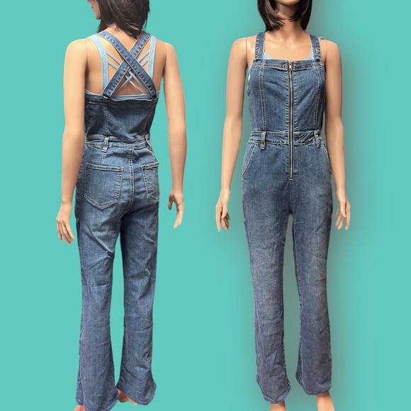 PacSun front zip flare denim overalls. Size Small 🌺 - Picture 2 of 11